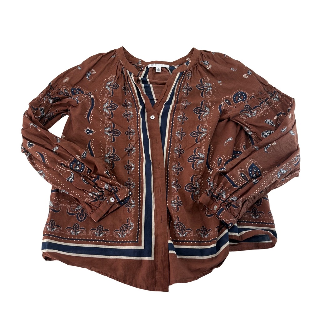DR2 by Daniel Rainn Brown Paisley Cotton Boho Blouse DR21569CNV Small